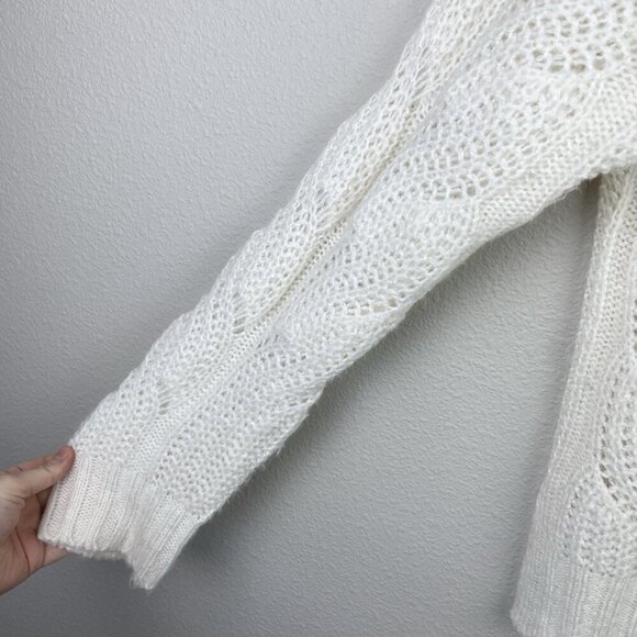 J.Crew Women's Medium Pointelle Cable Knit Sweater Mock Neck Ivory Cream Alpaca - Picture 2 of 14